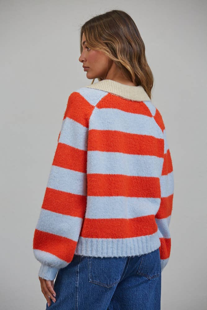 Royce Striped Polo Color Block Henley Sweater