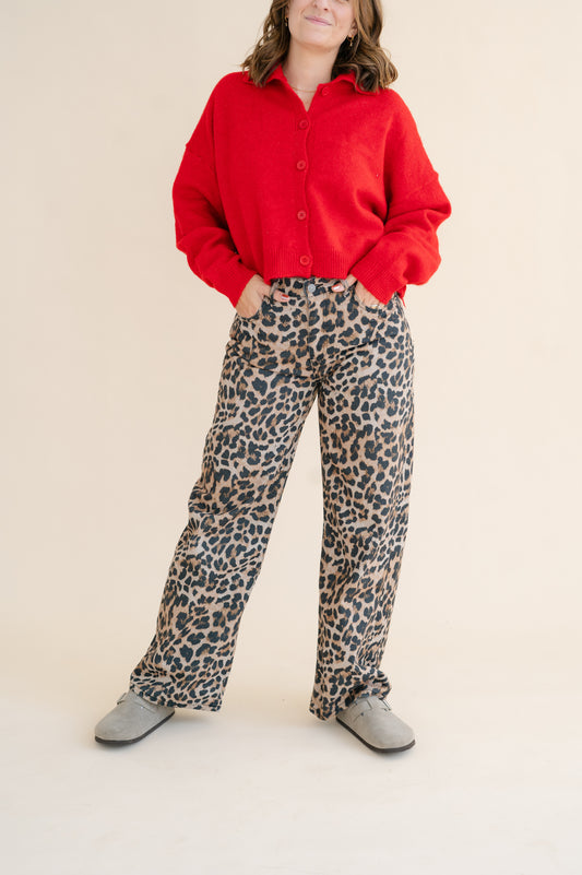 Slouchy Wide Leg Leopard Jeans