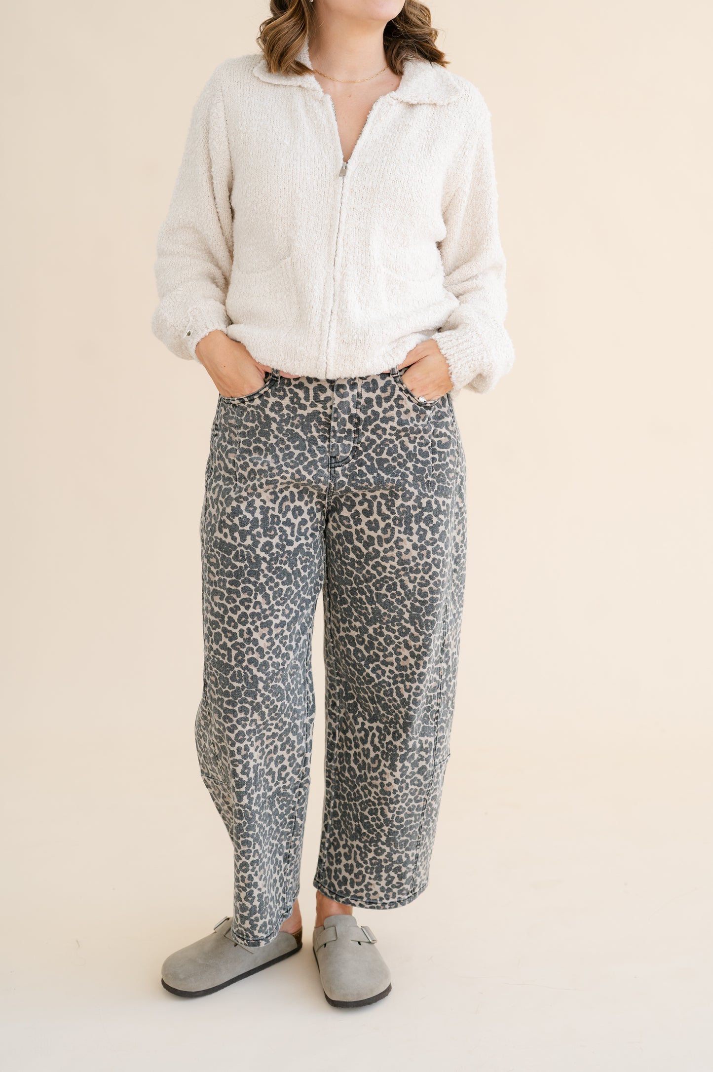 Leopard Print Barrel Pants