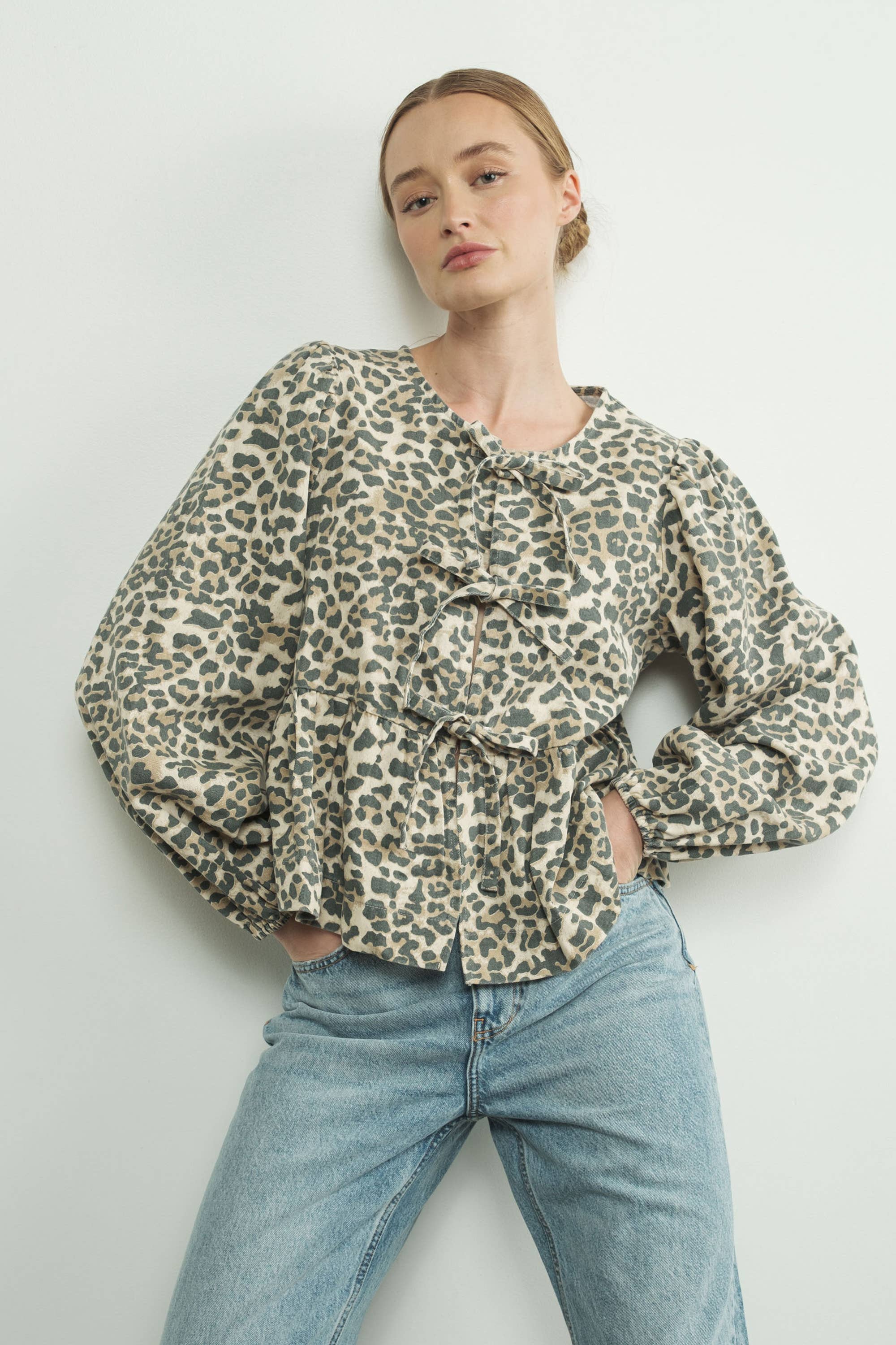 Open Tie Front Leopard Print Top