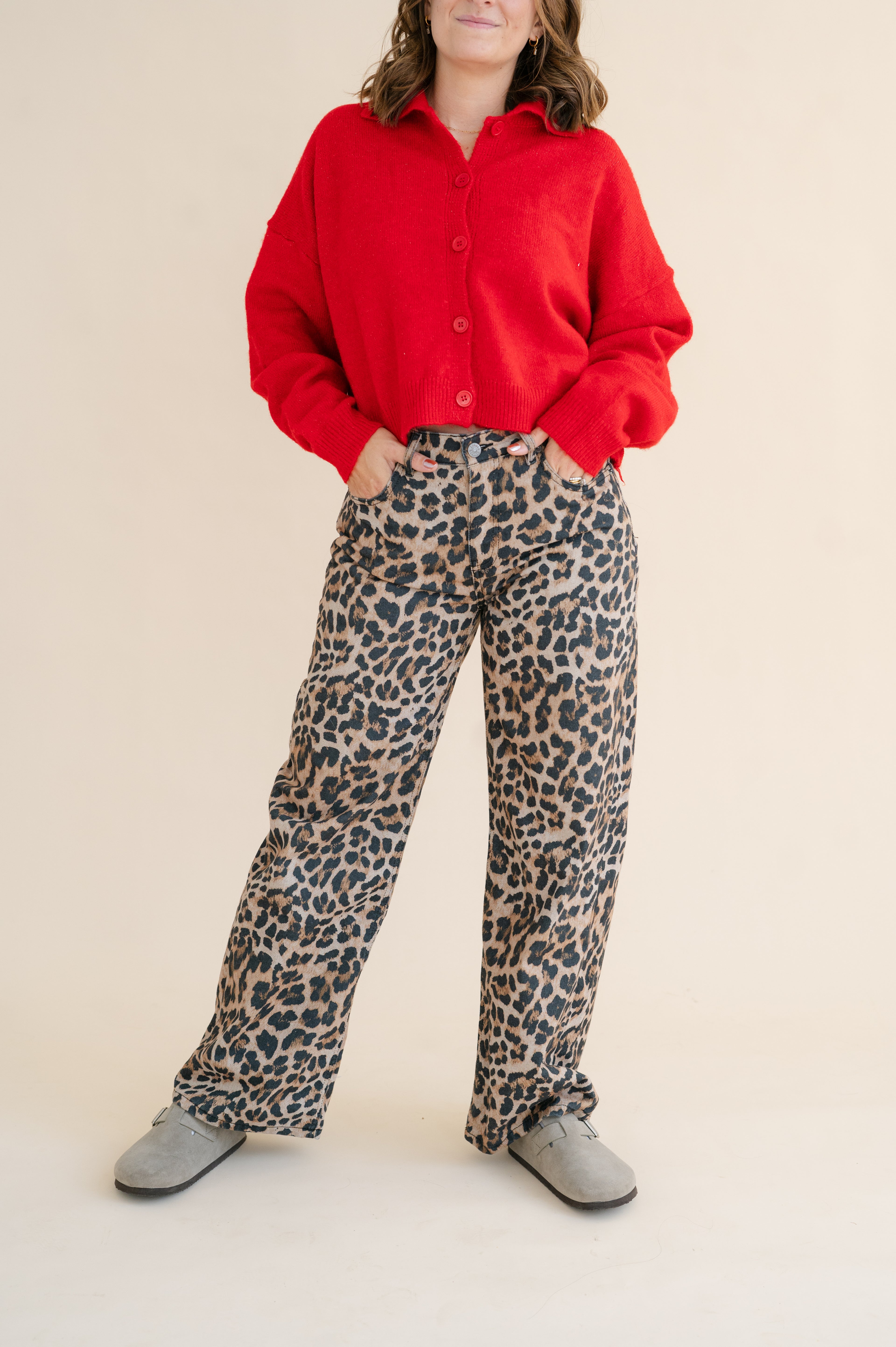 Slouchy Wide Leg Leopard Jeans