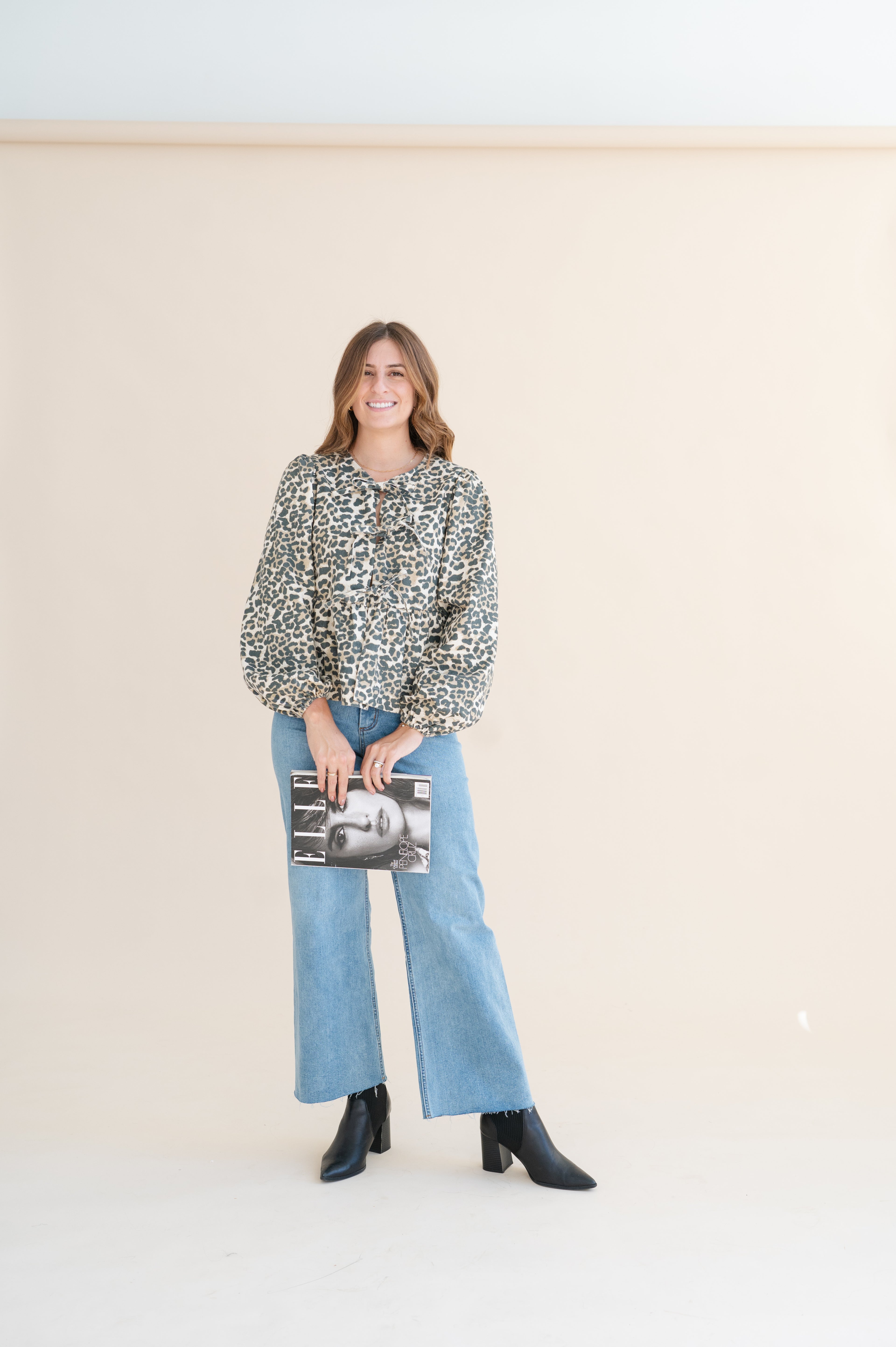 Open Tie Front Leopard Print Top