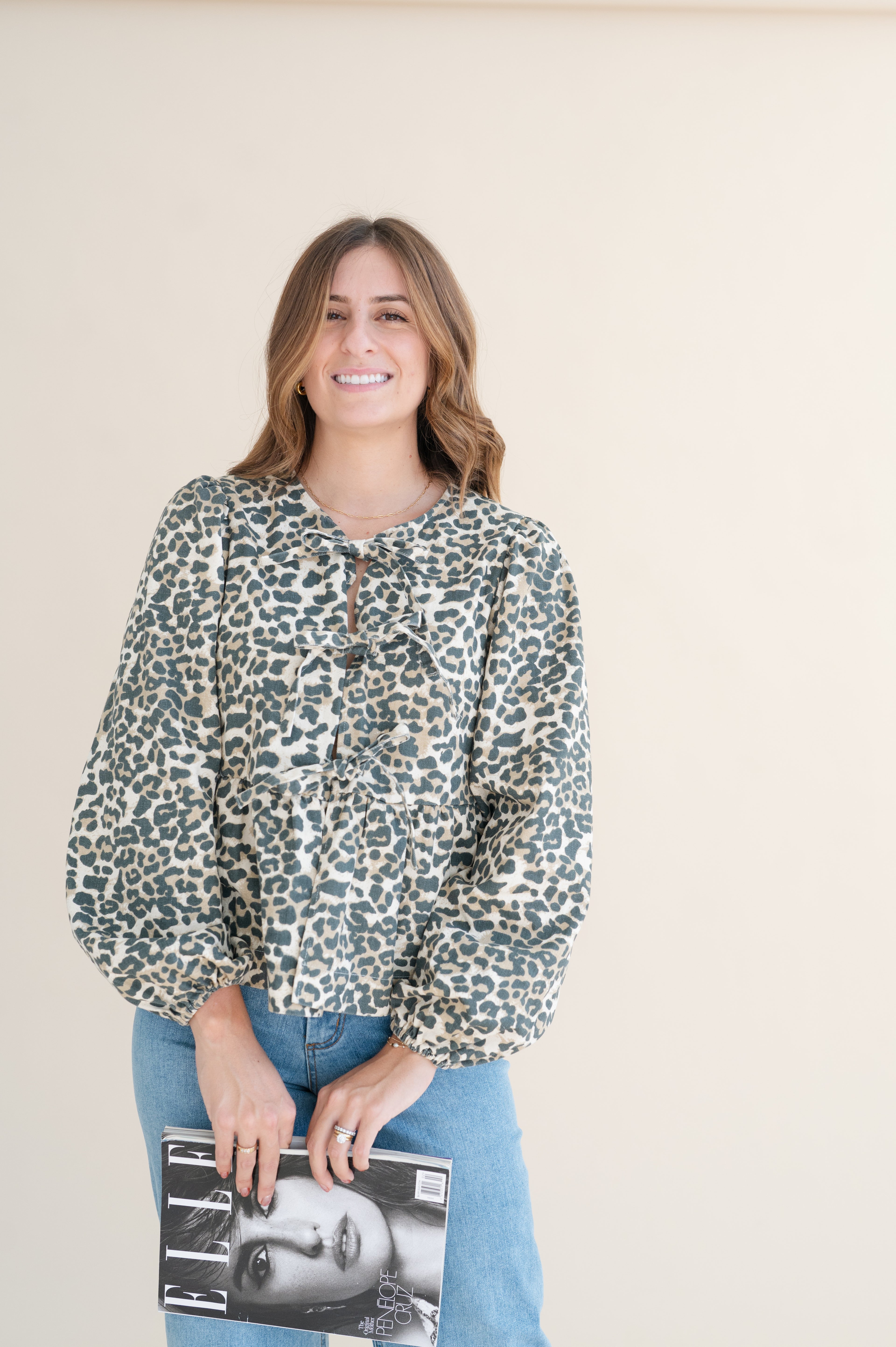 Open Tie Front Leopard Print Top