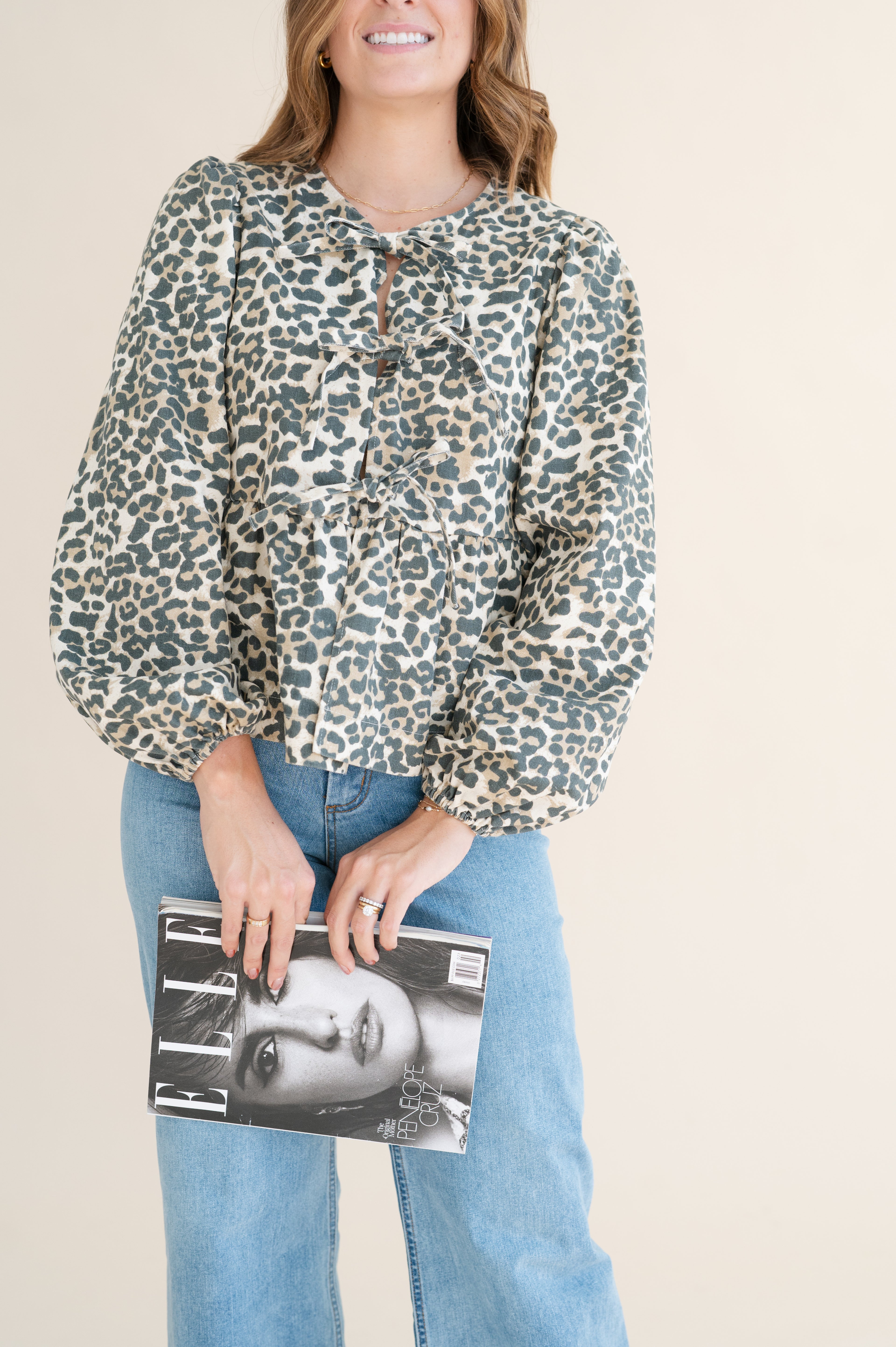 Open Tie Front Leopard Print Top