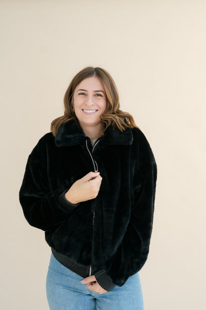 Daring Vegan Fur Zip Up Bomber Jacket