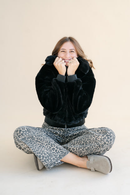 Daring Vegan Fur Zip Up Bomber Jacket