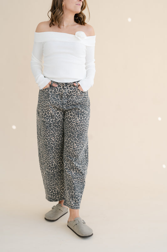 Leopard Print Barrel Pants