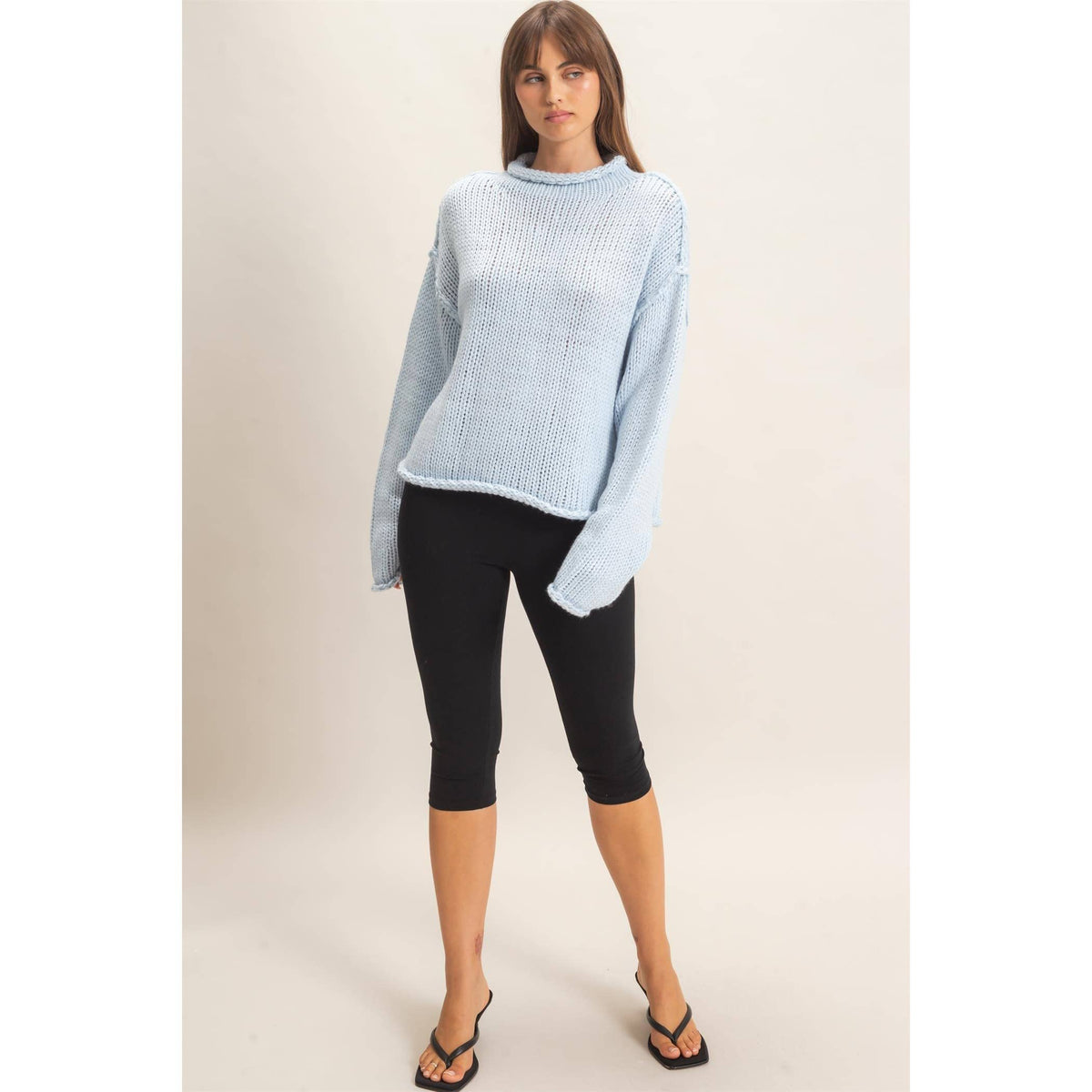 Rolled Collar Loose Knit Sweater