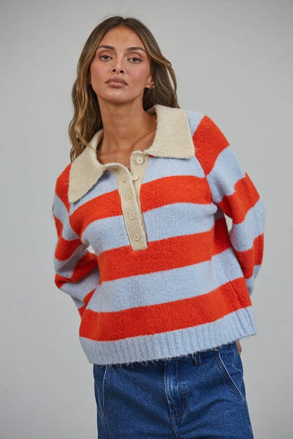Royce Striped Polo Color Block Henley Sweater
